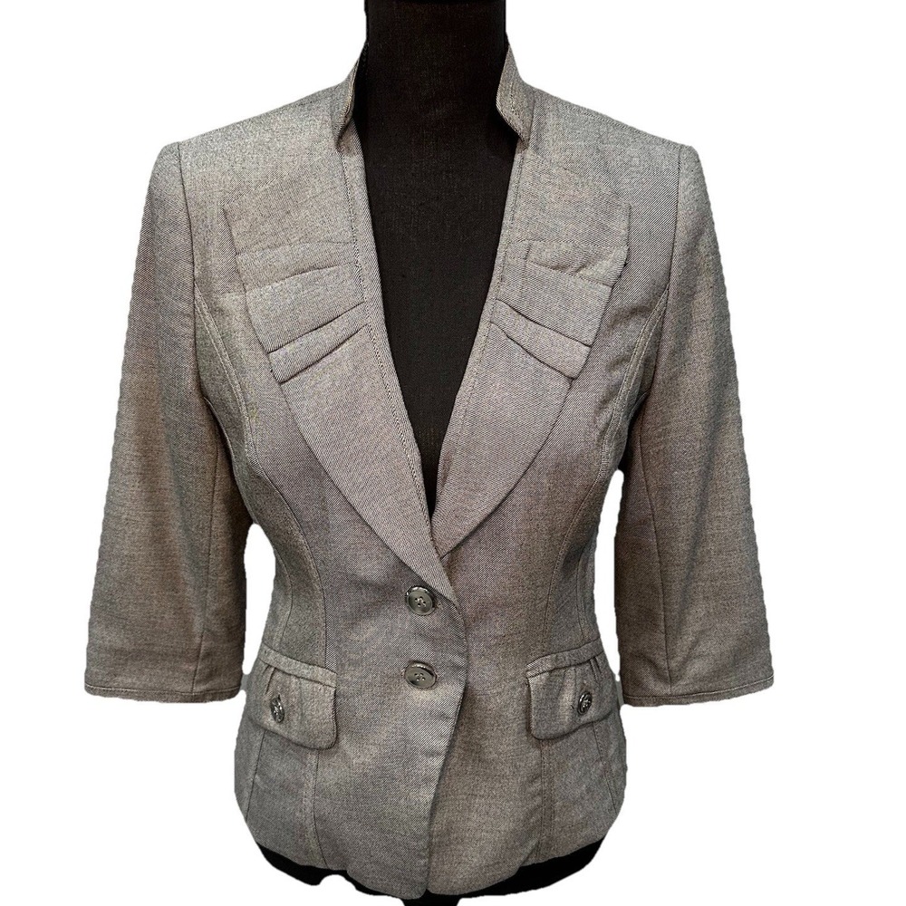 White House Black Market Blazer Women's Sz 6 Gray Fully Lined Ruffled 3/4 Sleeve
